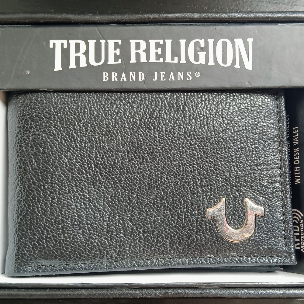 True Religion Black Key & Card Holder with Signature Horseshoe